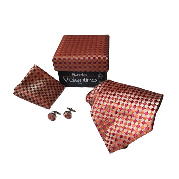 Aurelio Valentino Italy Tie, Cufflinks, Handkerchief men’s Accessory Set - Picture 3 of 8
